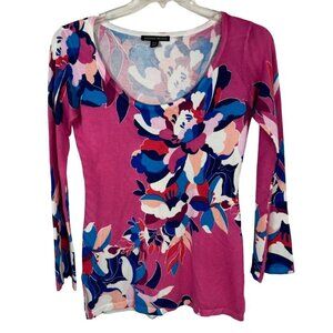 Boston Proper NEW Floral Multicolor Pink Lightweight Sweater Bell Sleeve Size XS